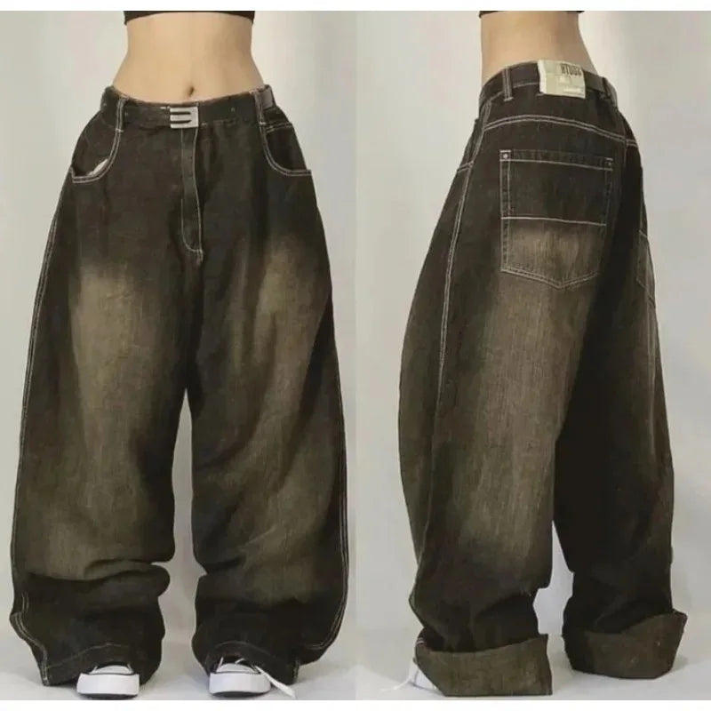 Multi-pocket Washed Baggy Jeans