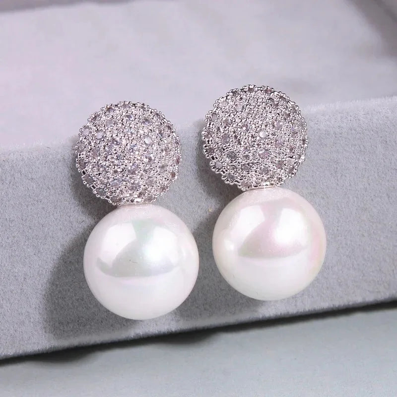 Zircon Pearl Princess Short Earrings