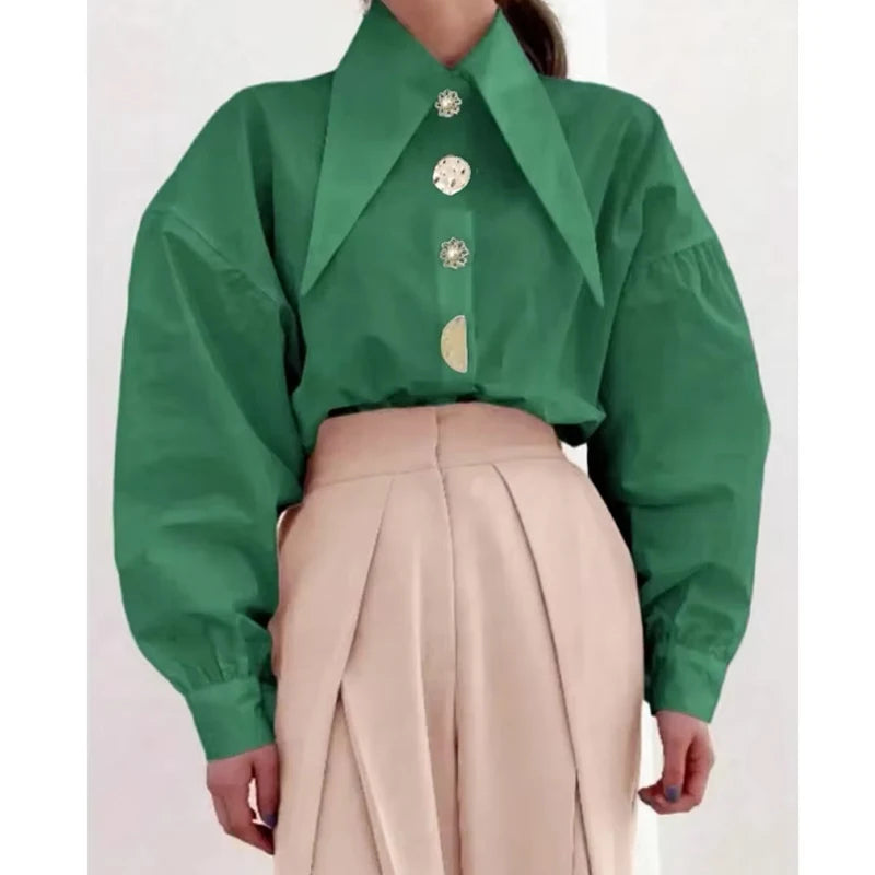 Long Sleeve Shirt Pointed Collar Office