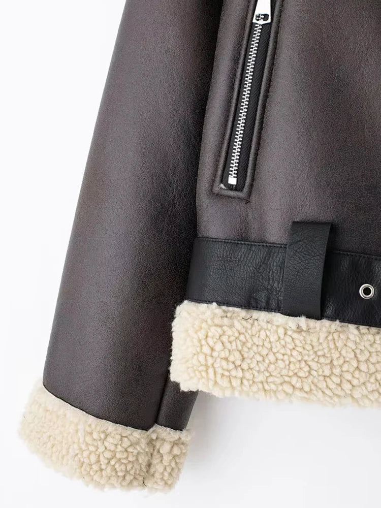 Thick Warm Suede Jacket with Belt