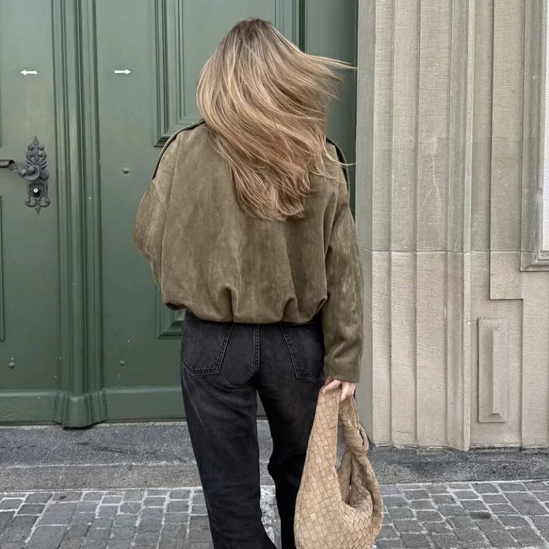 Cropped Luxe Bomber Suede