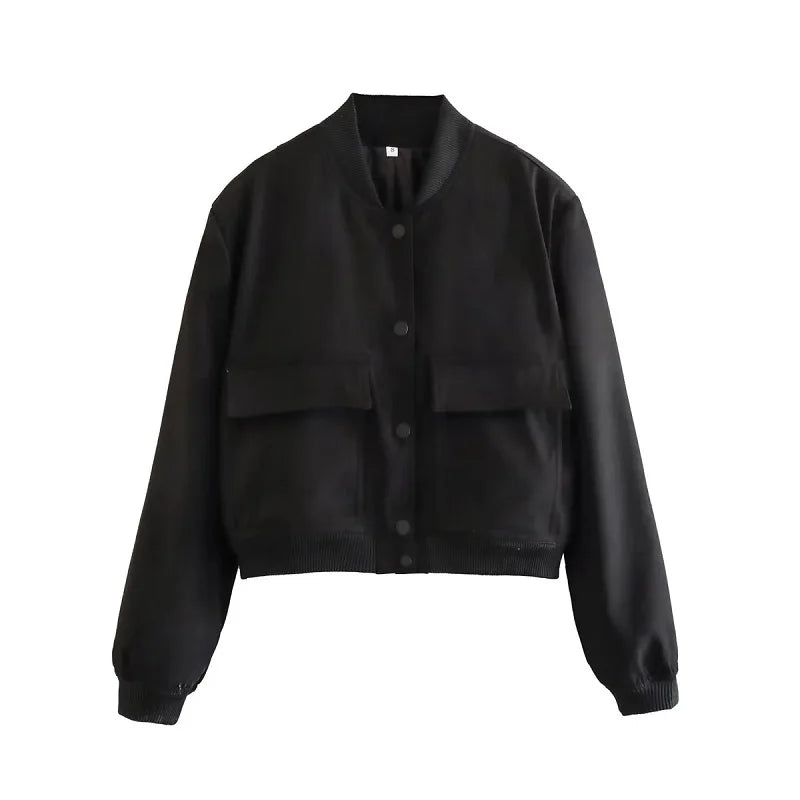 Bomber Jacket Button Cropped Outerwears