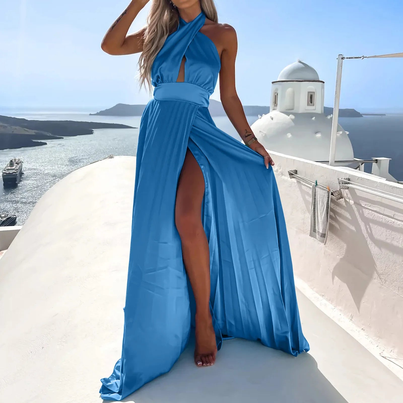 Sleeveless Cold-Shoulder Maxi Dress