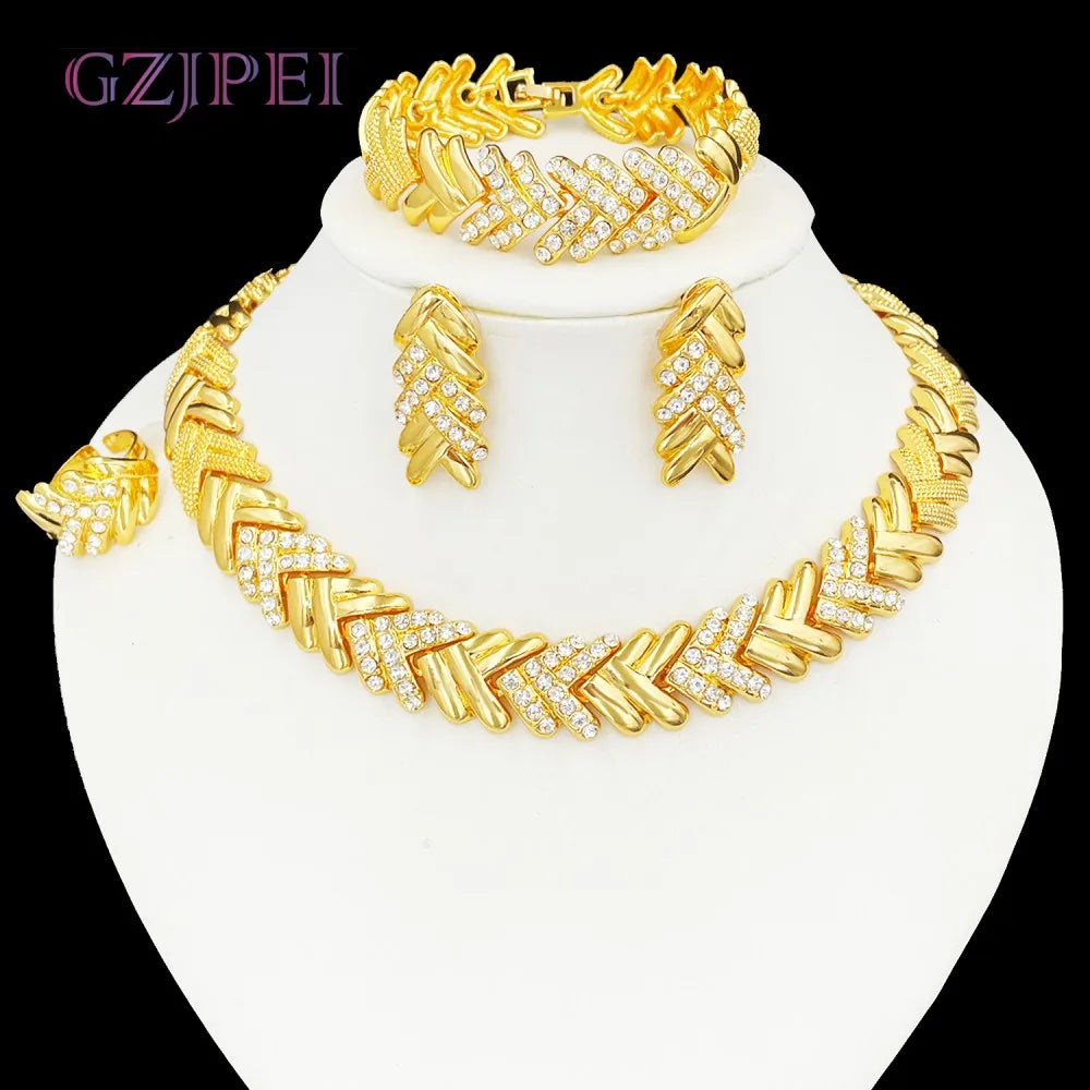 Crystal Jewelry Set Luxury Gold
