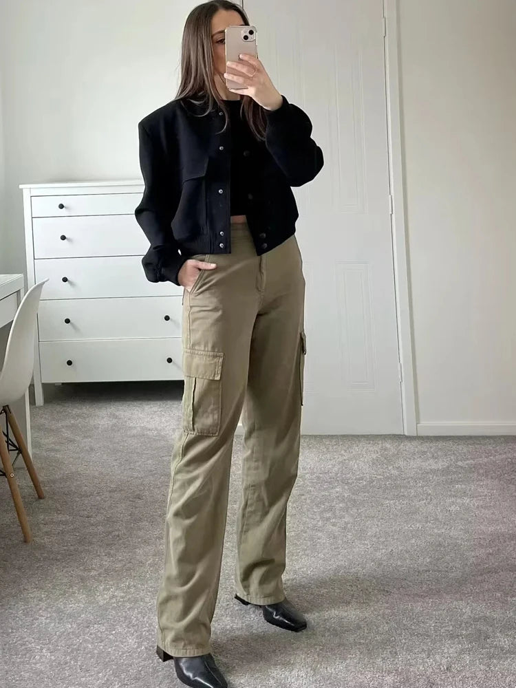 Bomber Jacket Button Cropped Outerwears