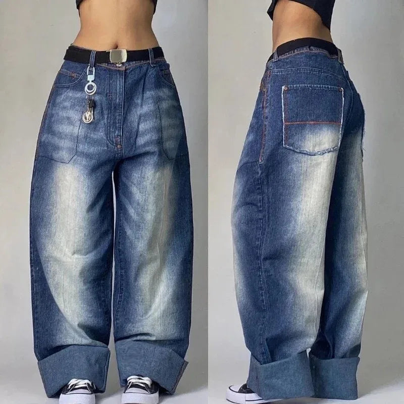 Multi-pocket Washed Baggy Jeans