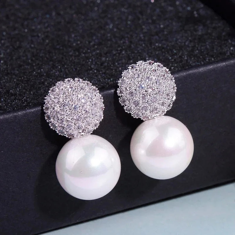 Zircon Pearl Princess Short Earrings