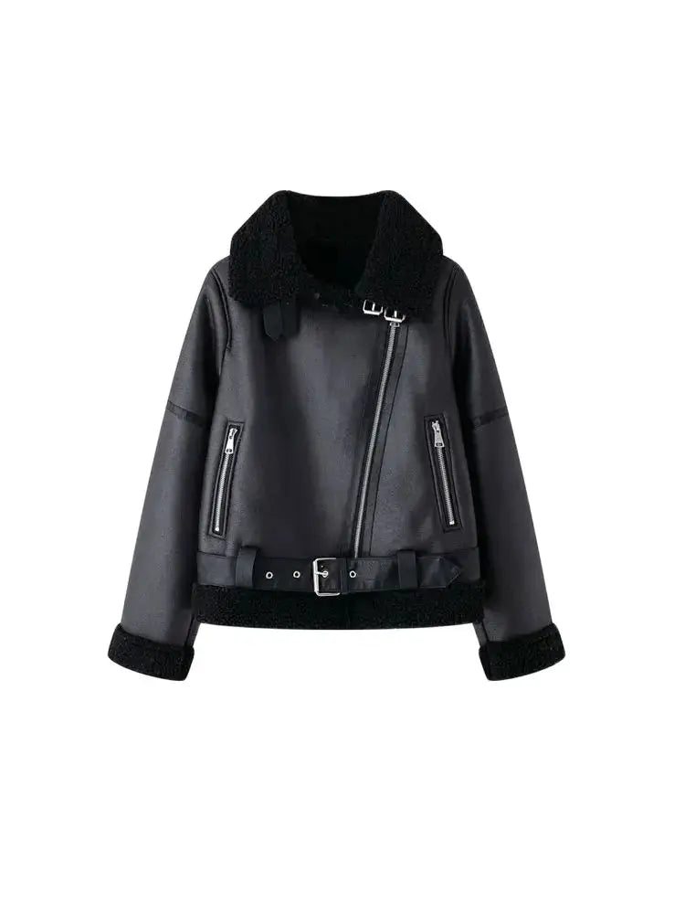 Thick Warm Suede Jacket with Belt