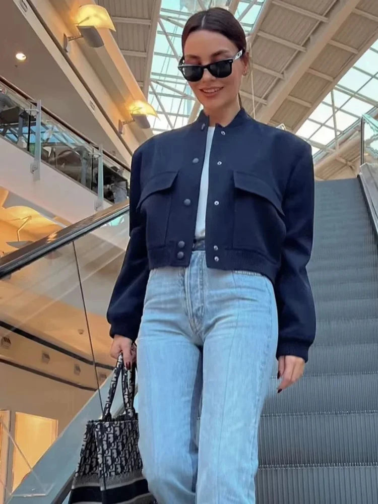 Bomber Jacket Button Cropped Outerwears