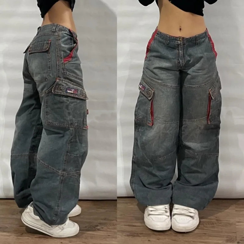 Multi-pocket Washed Baggy Jeans