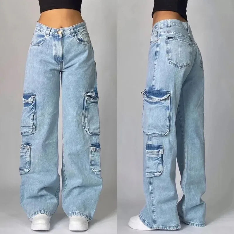 Multi-pocket Washed Baggy Jeans