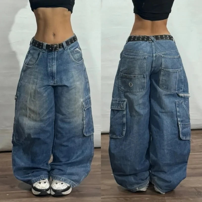 Multi-pocket Washed Baggy Jeans