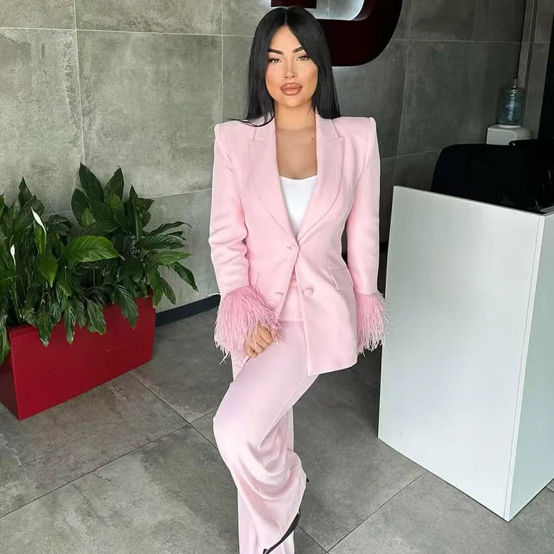 Pink Feather Pant SetS