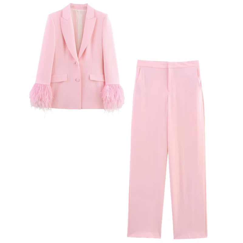 Pink Feather Pant SetS