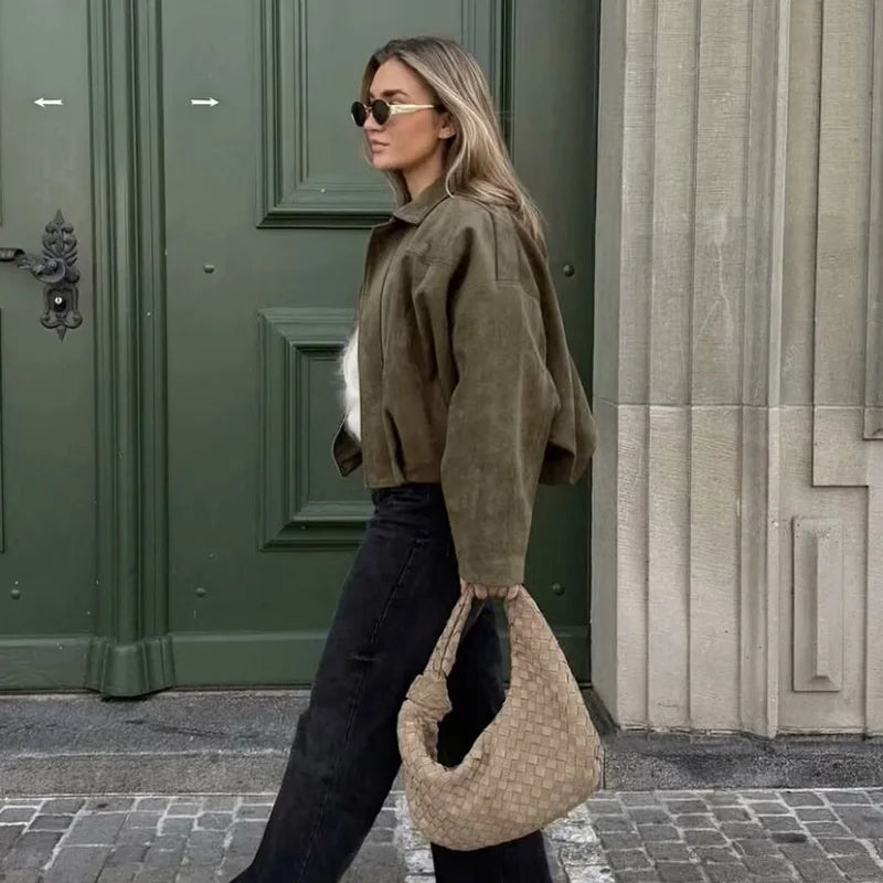 Cropped Luxe Bomber Suede