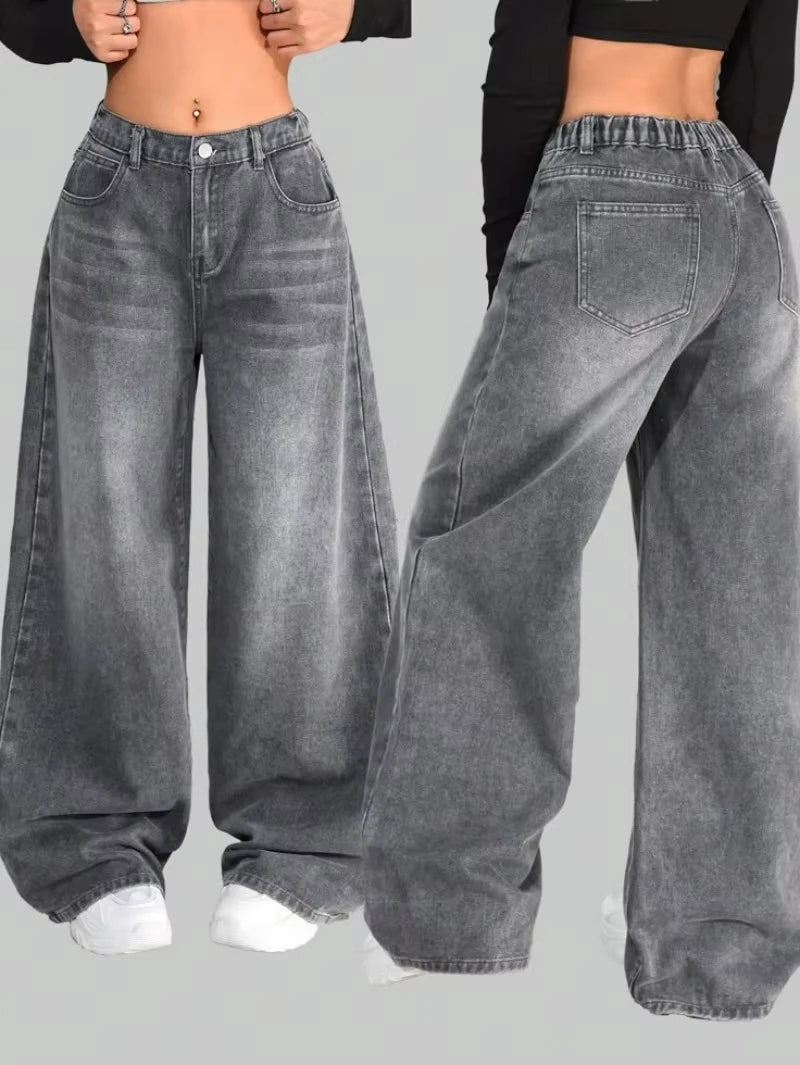 Multi-pocket Washed Baggy Jeans