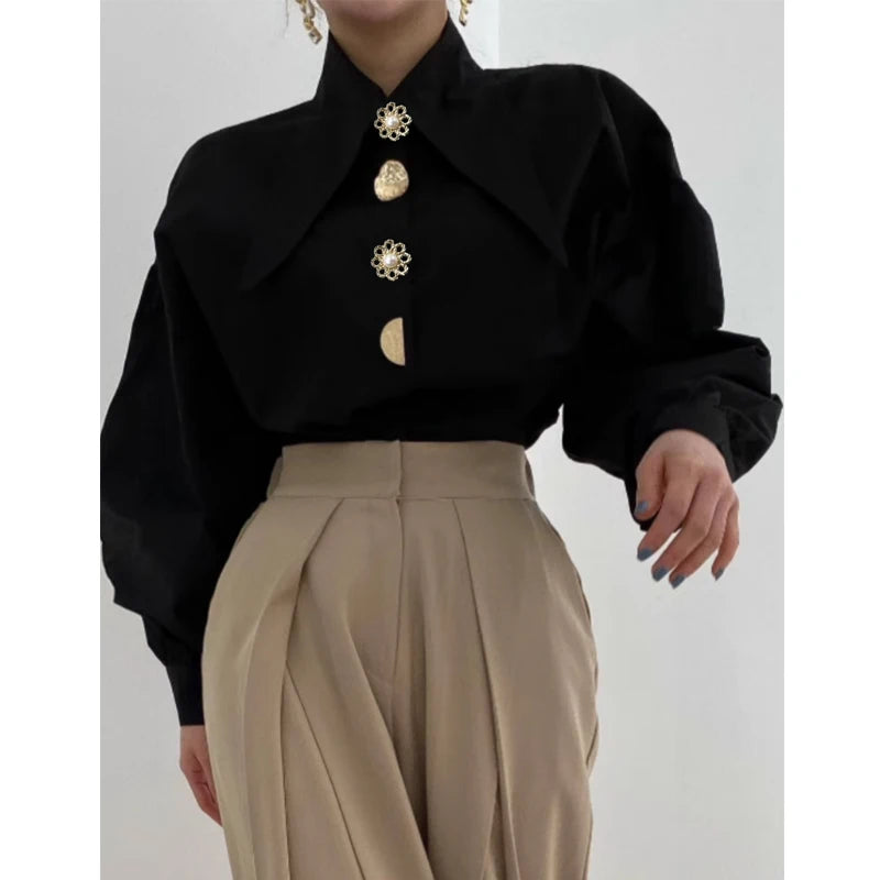 Long Sleeve Shirt Pointed Collar Office
