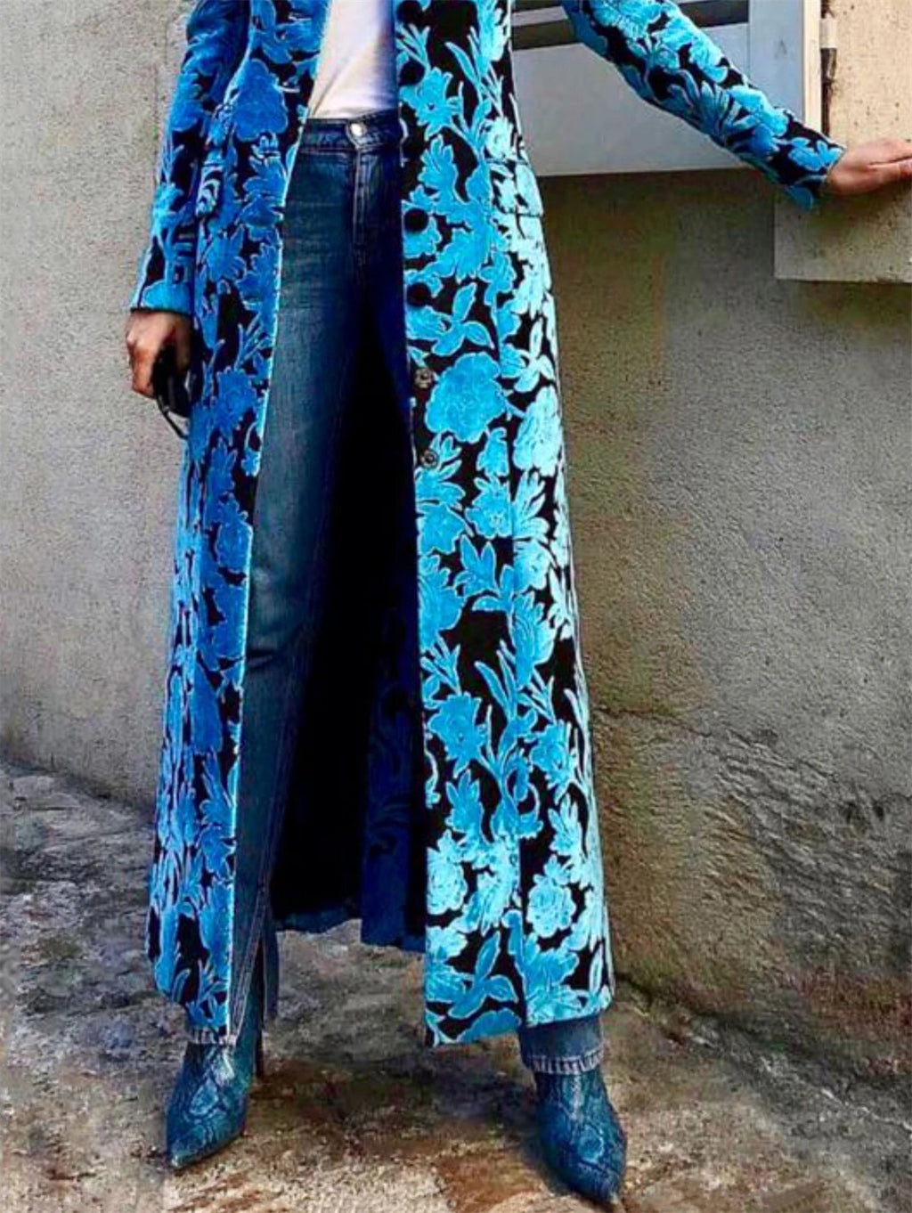 Long Velvet Trench Coat Floral