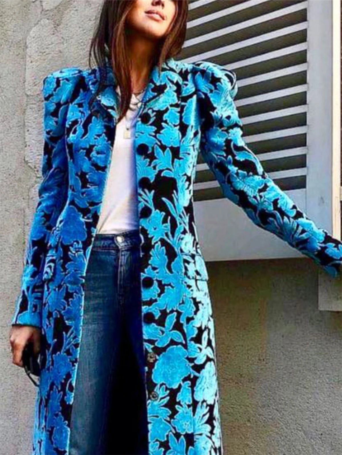 Long Velvet Trench Coat Floral