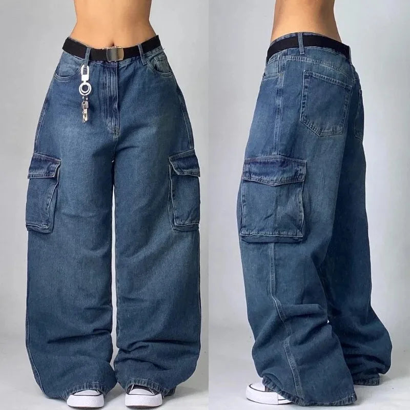 Multi-pocket Washed Baggy Jeans