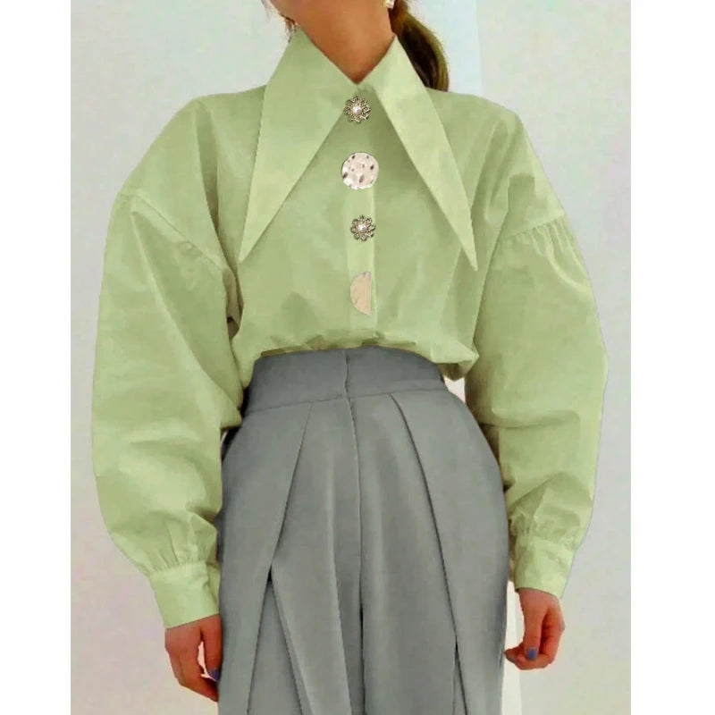 Long Sleeve Shirt Pointed Collar Office