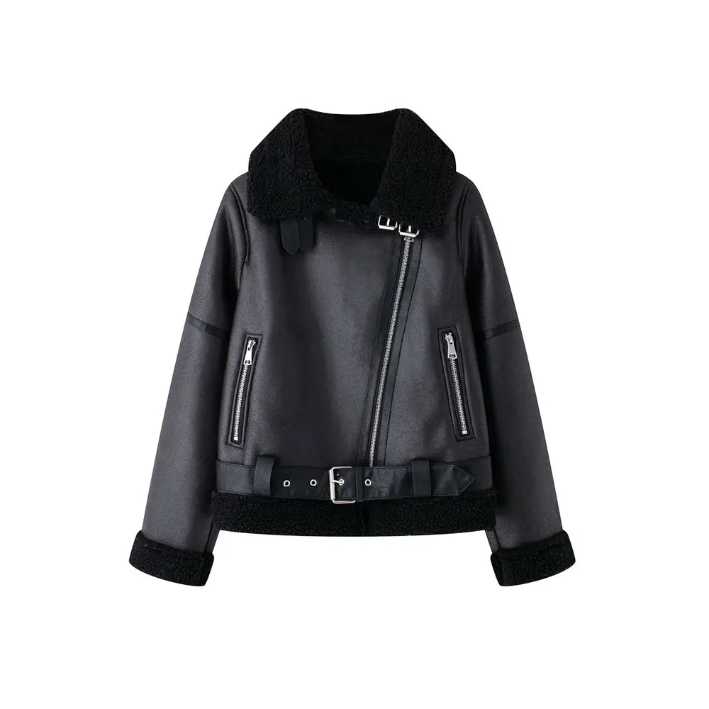 Thick Warm Suede Jacket with Belt