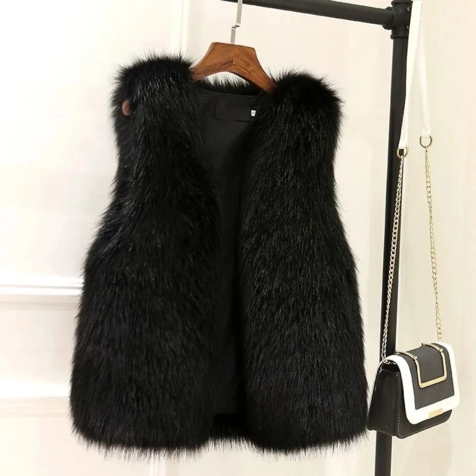 New Female Waistcoat Faux Fox Fur Overcoat Winter