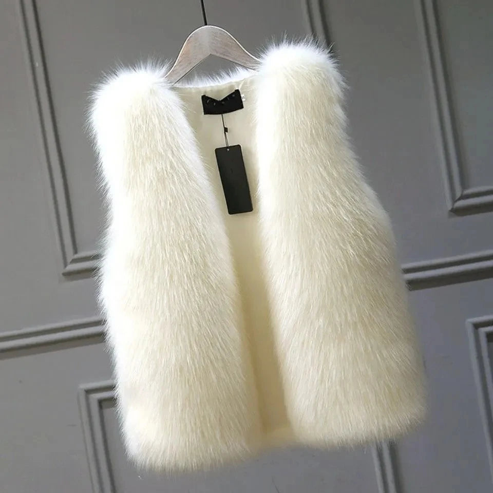 New Female Waistcoat Faux Fox Fur Overcoat Winter