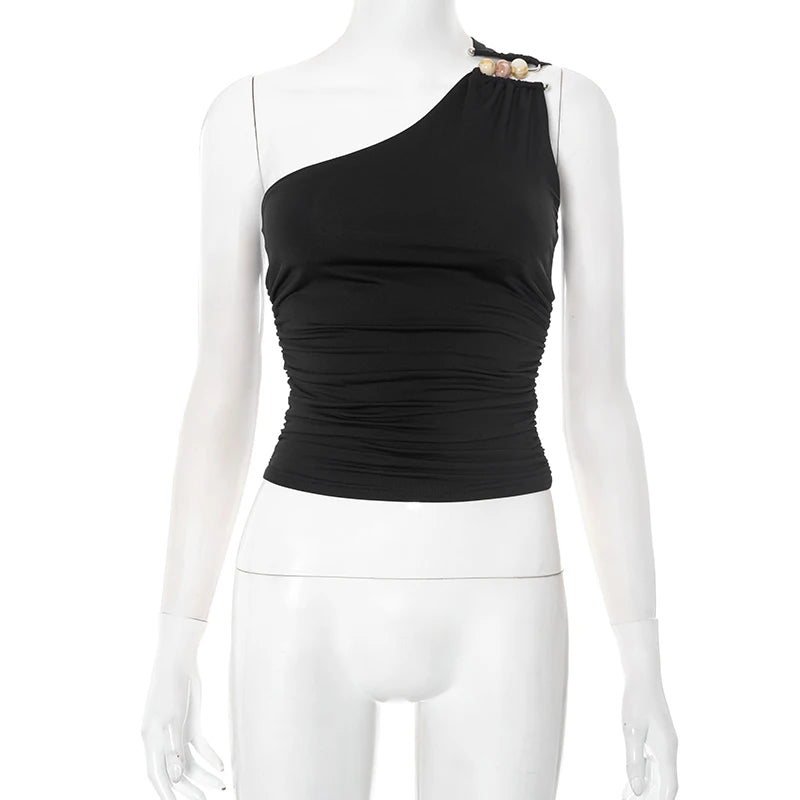 Luxe One-Shoulder Beaded Tank