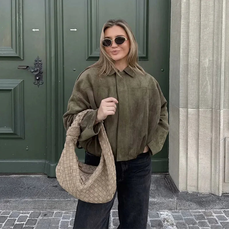 Cropped Luxe Bomber Suede