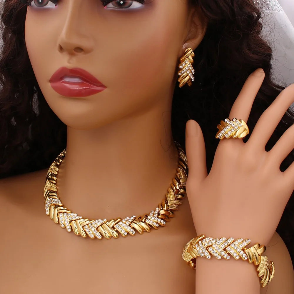 Crystal Jewelry Set Luxury Gold